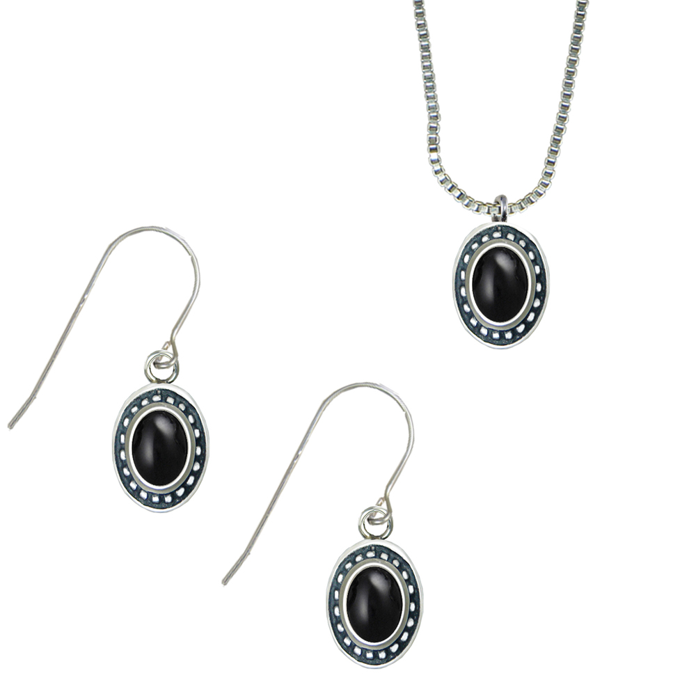 Sterling Silver Petite Necklace Earrings Set Black Onyx